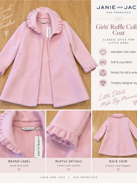 Janie and Jack Other - Janie and Jack Little Girls' Pink Ruffle-Collar Pea Coat